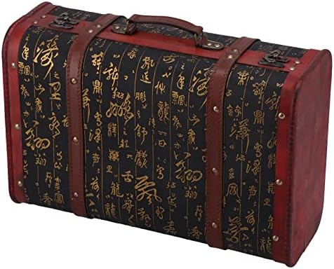 Fiyo гроздобер куфер, голем ретро куфер дрвен со заклучување на тока, голем капацитет Антички богатство за складирање на градите со кожена