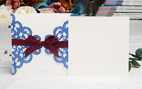 Jofanza 5,9 x 5,9 инчи 50 парчиња празно кралско сино свадба покана со коверти ласерски исечени картички за покана со чипка со покана за бургундска