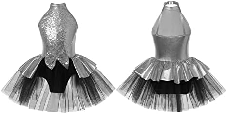 Лојански Кид девојки секвентираат балетски леотард здолниште без ракави за танцување со модерни современ танц туту фустан