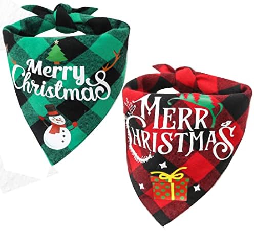 2 пакувања Бандани за Божиќни кучиња, реверзибилни со двојни слоеви, весели Божиќни пакувања за подароци од снежен човек, шема на карирана