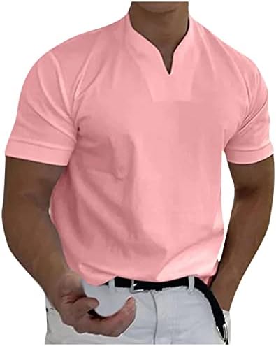 Тенок фит маици за мажи подароци случајна цврста боја V-вратот на џентлменски деловен бизнис со долг ракав маица