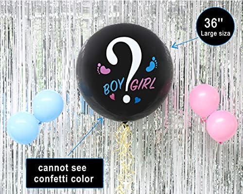 Полот Открива Балон Со Конфети И Пикадо, 36 Инчни Црни Балони x2 со Розова И Сина Форма На Срце Конфети За Момче Или Девојче