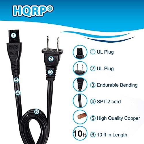 HQRP AC Power Cord Costribtion Compational со HAIER L32B1120B L32B1120C L32D1120A L32F1120A L42B1180 L42B1180A L42B1180B LC32F2120B LE19B13200 HDTV TV LCD LED PLASMA DLP Mains Cable