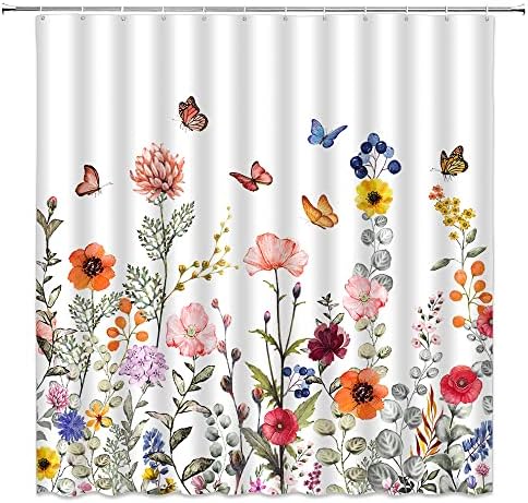 Nbultions цветна растителна туш завеса акварели цвеќиња и лисја пеперутка динамична природа домашен комплет со куки када декор ткаенина