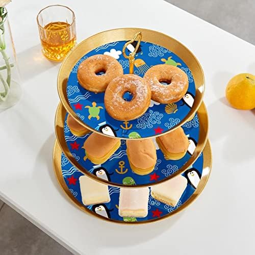 3 нивоа десерт штанд со кекс овошна плоча пластична служба за приказ на екранот за свадба роденден за бебиња туш чај украси, тркалезна,