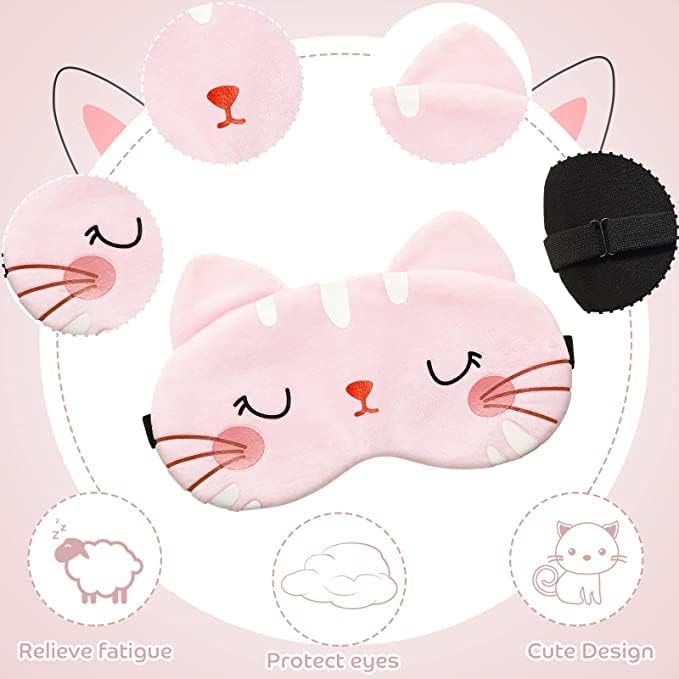 Биди симпатична мачка 3 пакет кадифена мека маска за спиење за очи за очи за слепи деца девојки женски подарок со ушни приклучоци