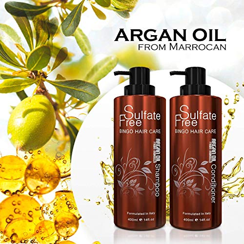 Мароканско арганско масло сулфат бесплатно Две шампони и балсам - Најдобро за оштетена, сува, кадрава или фризурана коса - задебелување за