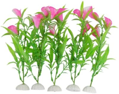 Јардин Кала Лили 5-Парче Аквариум Пластични Растенија Со Керамичка База, Роза/Розова/Бела