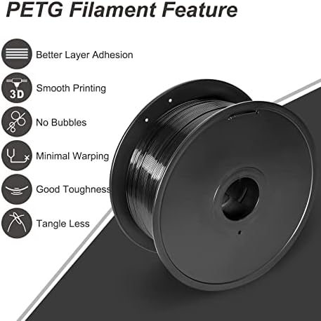 Filареи Петг Филамент 1,75, запечатен запечатен со вакуум на ПЕТГ, се придржува добро црна црна 3-те филамент за печатење без 3Д, димензионална