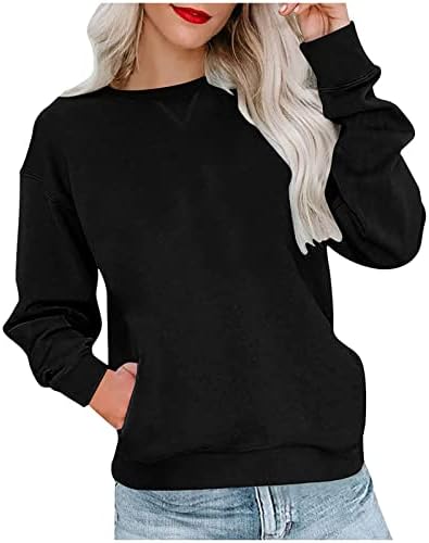 Обична есенска кошула со долг ракав за жени солиден екипаж пулвер врвен тинејџерски девојки трендовски џемпер џемпер џемпер блуза