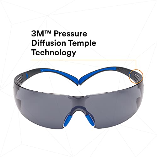 Безбедносни очила од 3М, Securefit, 20 пакувања, ANSI Z87, Scotchgard Anti-Fog Anti-Dract Lens, сива леќа, сина/сива рамка, флексибилен храм