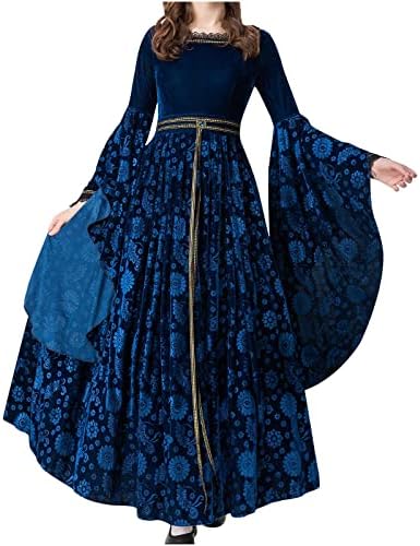 Средновековен фустан на Ruziyoog Womenенски со наметка со долг ракав кадифени фустани за гроздобер сцена костум за вампирска