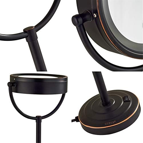 Огледало за шминка на Nerdoh со светла и зголемување, 8 -инчен месинг двострана LED countertop Vanity Mirtons, 360 ° Rotation