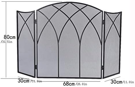 Екран на камин екран на камин со лак рамка 3 панели, железна мрежа Едноставен дизајн на камин на огништето на искра