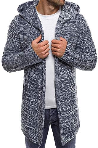 SPE969 плетење худи кардиган, машка долга цврста плетена ров палто со долги ракави за надворешна облека од надворешна облека