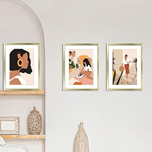 Рамки за златни слики од Артбихана 11х14 поставени со минималистичка модерна жена wallидна уметност декор- направена да се прикаже фотографија