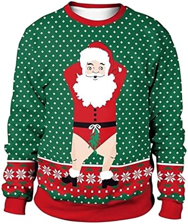 Дуксери за мажи со висока големина есенско Божиќно дигитално печатење тркалезни џемпери со долги ракави џемпери дуксери