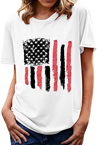 Врвови на жени на Американско знаме на 4 јули на 4-ти јули без ракави/кратки ракави за печатење во боја, приемни маица за обична