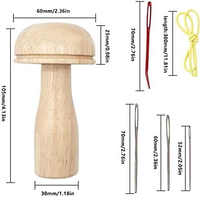 Комплет за алатки за шиење печурки, поправка на алатка за дрвена шиење Направете менување со игли за шиење поставени тапи свиткани