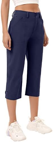 Capris for Women Elastic половината фустани обичен пешачење за голф капри панталони со 5 џебови