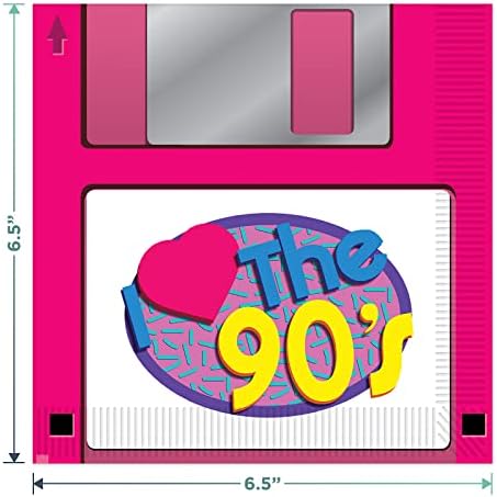 Партиски материјали Дома и Хупла 90 -ти - ги сакам плочите за десерт на квадратни хартија од 90 -тите и салфетки за флопи дискови