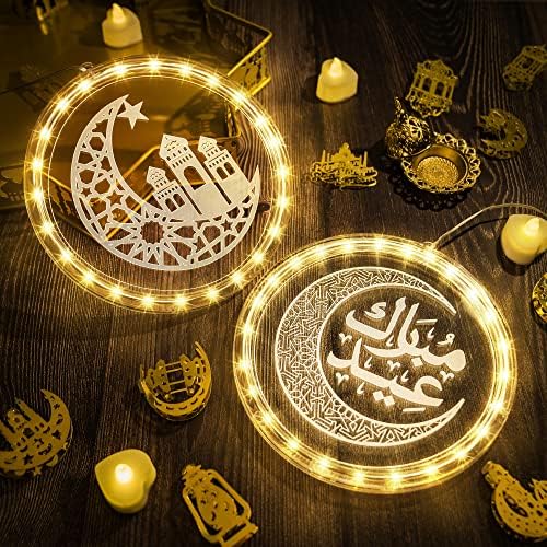 Декорации на Еид Рамазан Декорации прозорец светла, 8in Eid Moon Star starвезда што виси светла со вшмукувачка чаша преносен, ислам Мубарак