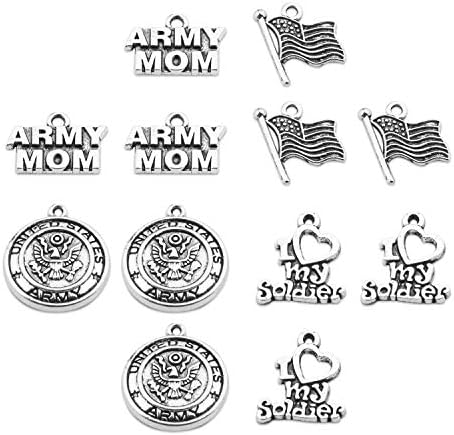 Босате 12 парчиња Армија Мама Шарми Колекција Американски Воени Шарми Приврзок Армија Лого / Армија мајка/Го Сакам Мојот Војник/Американски