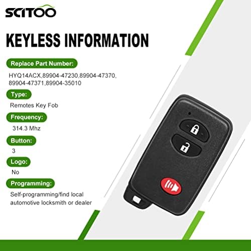 Scitoo 1PC Влез за влез без клуч за далечински клуч FOB Замена за Uncut Car Key за Toyota 4Runner 2010-2019 за Scion TC 2011-