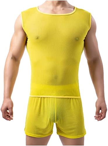 Машки мускулни кошули кошули без ракави за вежбање на теретана Врвен мускул Видете низ цврста боја на блуза o вратот тенок вклопуваат летни врвови