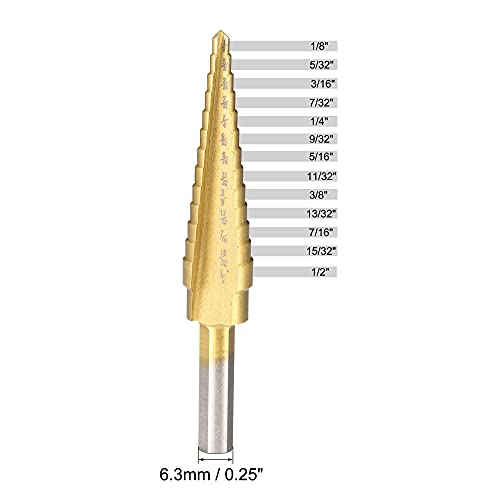 Uxcell Step Drill Bit HSS4241 1/8 до 1/2 13 големини Директно флејти триаголен шанк за метално дрво пластика
