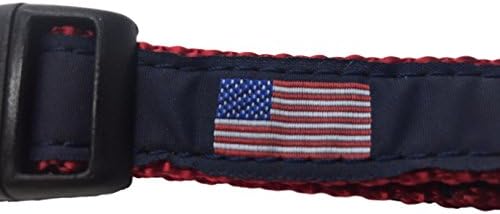 Престон Американско Знаме Јака За Кучиња И Поводник - Американско Знаме На Темносина Лента Со Црвена Најлонска Мрежа