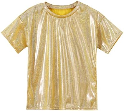 Лојански деца момчиња девојчиња метални sequins сјајни танцувачки култури врвни џез хип хоп атлетски кошула сценска претстава костим злато
