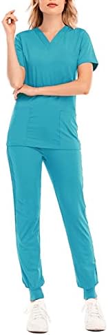 Licthione lupeенски солидна боја, медицински сестри, кои работат со кратки ракави со кратки ракави, со џеб тенок долг пантолона поставена облека