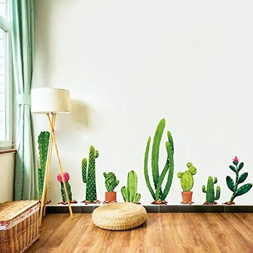 Мендом кактус wallид Деклас зелена растенија налепници на wallидови, кора и стап отстранлив DIY гигантски растенија wallидни