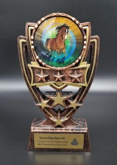 Истиот Ден Награди 4 Ѕвезда Коњ Холограф Трофеј-6 Инчи-Персонализирајте/Прилагодете со / Бесплатно Гравирање
