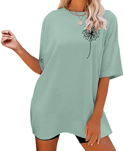 Плус маички со големина за жени, букви графички печатени екипаж со кратки ракави облечени кошули жени врвови