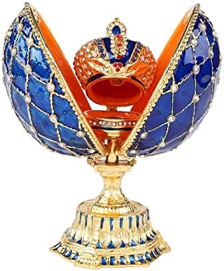 Qifu Faberge стил јајце сини реплики со уникатен подарок за шарки и круна за украс за домови