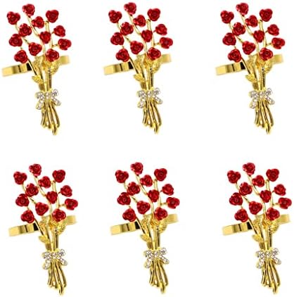 Се прашувате ме 6 парчиња роза од салфетки прстени од бисери за салфетки за салфери за вечера за вечера свадби
