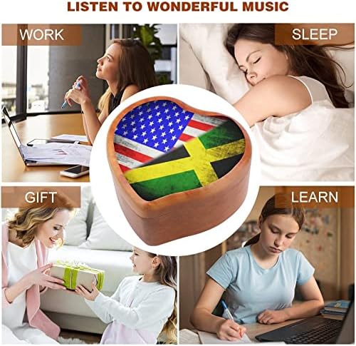Знамиња на САД и Јамајка Дрвена музичка кутија Windup Heart во форма на печатени музички кутии случај за роденден на годишнината од в Valentубените