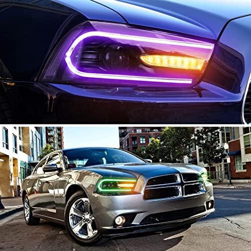 Vland RGB LED предните светла компатибилни со Dodge Charger 2011-2014 W/Секвенцијален сигнал за вртење и светло за повеќебојни работи, D2S/D2H