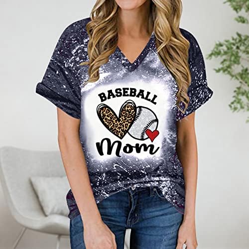 Маици за ден на мајки за жени кратки ракави против вратот Основен мета летна вратоврска боја туника врвна симпатична бејзбол мама празничка