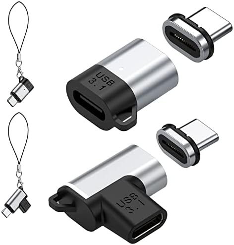 Amzpilot USB C магнетски адаптер [2 пакет, директно и L форма со ленти] 24 пинови тип C USB3.1 PD 100W Брз полнач 10 GB/S и 4K@60Hz видео