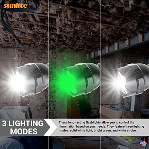 Sunlite 41780 LED на отворено висока моќност, тактичка фенерче, 3-мода, фенерче, строј, зелена светлина, вклучени батерии од