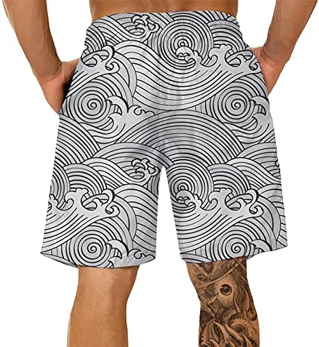 Beuu Mens Summer Board Shorts плус големина, 3Д бран тропски печатени стебла за пливање, лабави обични шорцеви на плажа на Хавајски
