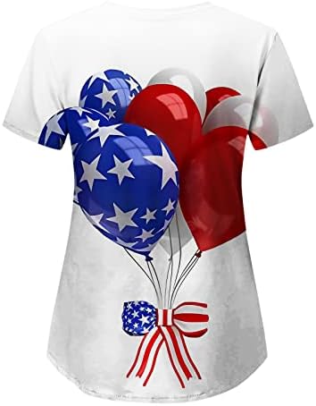 4 -ти јули блуза за жени во САД знаме лето кратки ракави против маички со вратот со 2 џебови блузи одморен случајна работна облека
