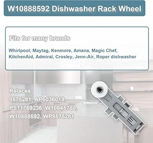 4 Надградба на пакувања W10888592 Рак тркало за машини за миење садови, склопување на горниот решетка, вклопување за Whirlpool