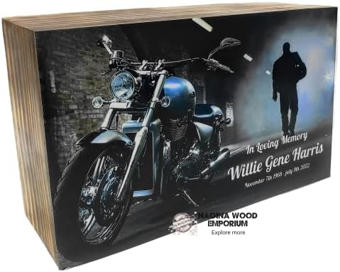 Класична уметничка емајл обложена урна за човечки пепел дрвена мотоцикл погребна кремација урн со обичајно гравура, кафеава)