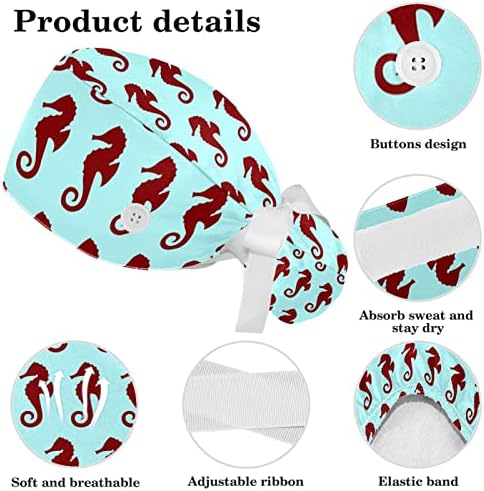 Корално море образец морско коњско коњче прилагодливо капаче капаче со копче, работна капа за џемпери со ласкава коса чистачка