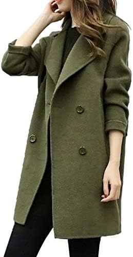 Snksdgm Волна мешавина палто за жени измет лапел елегантна двојна гради волнена волнена средна долга грашок од ровови со палто за надворешна