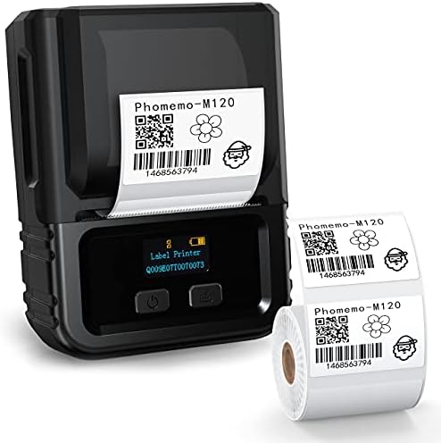 Производители на етикети Phomemo M120, Macher Bluetooth Macher Macher Protable Address Printer за баркод, име, плик, со 1,57 '' 'x1.18'